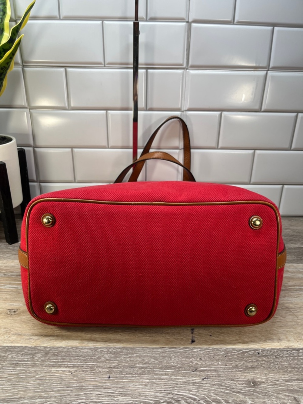 Michael Kors Red Canvas Tote with Brown Leather Straps - Picture 3 of 13
